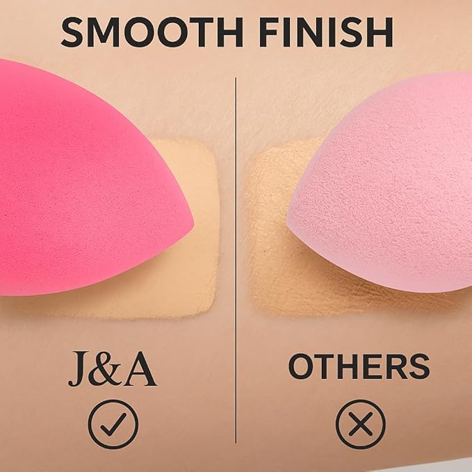J&A Beauty - Set of 2 Latex - free Makeup Sponges,Pink Teardrop Blenders, Professional Reusable Applicators for Foundation and Conealer