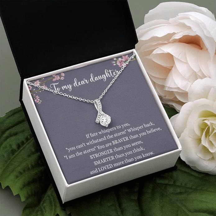 VIRAGIL To My Daughter Gift Necklace From Dad or Mom - Badass Daughter Jewelry With Heartfelt Message & Elegant Box
