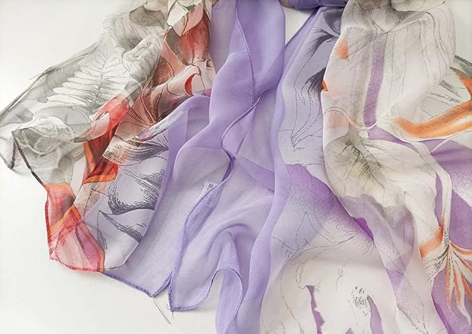 Pokeedioty Scarfs for Women Lightweight Fashion Scarves Elegant Floral Pattern Sheer Scarfs