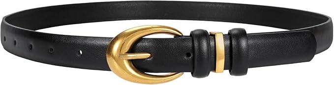 TRIWORKS Women Leather Belt for Jeans Pants Fashion Ladies Skinny Faux Leather Dress belt with Gold Buckle