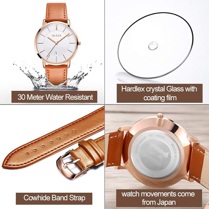 OLEVS Mens Watches Minimalist Ultra Thin Fashion Casual Analog Quartz Date Watch Waterproof Slim Simple Big Face Dress Wrist Watch Leather Band for Men