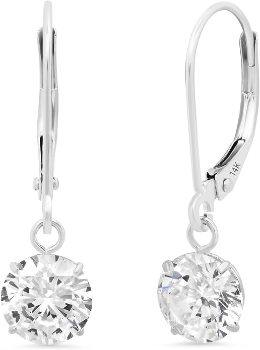 14k Gold Leverback Cubic Zirconia Dangle Earrings | Solid Real White or Yellow Gold Dangle Earrings for Women | 1-8 CT.TW 14k Gold Earrings for Women | CZ Cubic Zirconia Drop Earrings by MAX + STONE