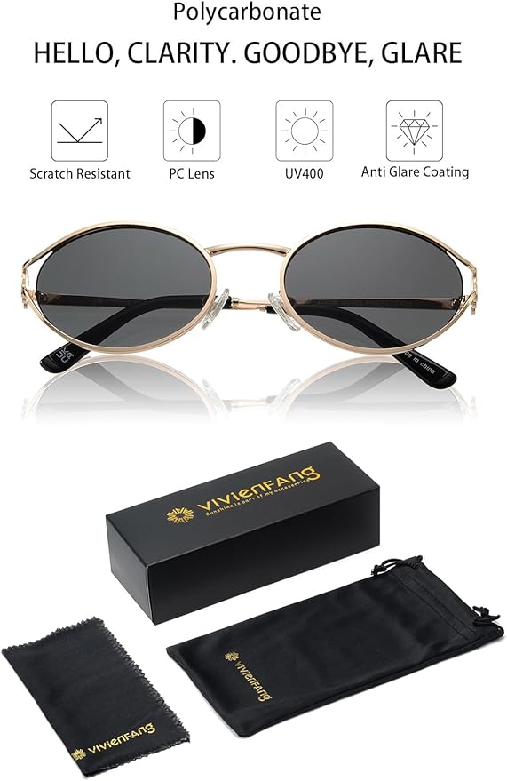 Retro Oval Sunglasses Womens Trendy 2026, Vintage Y2K Women's Shades Fashion 90s Sun Glasses UV Protection VF2252