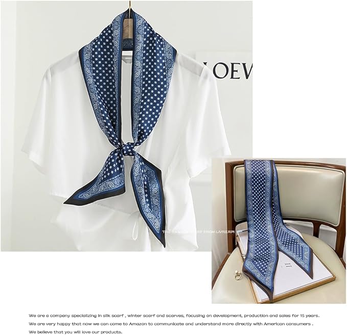 Livrerpi Silk Feeling Head Scarf Fashion Satin Hair Scarf Square Long Scarves for Women Gifts