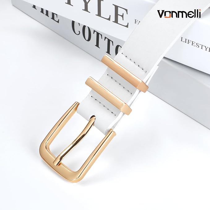 VONMELLI Women's Soft Faux Leather Belt for Jeans Pants Dress Fashion Ladies Waist Belt with Gold/Silvery Buckle