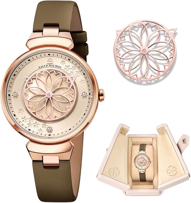 Women Watches Cherry Blossom Women's Watch Mother of Pearl Dial Ladies Watch with Leather Strap Sakura Petal Shape Cherry Blossom Watches for Women Sapphire Crystal Glass for Durability and Clarity