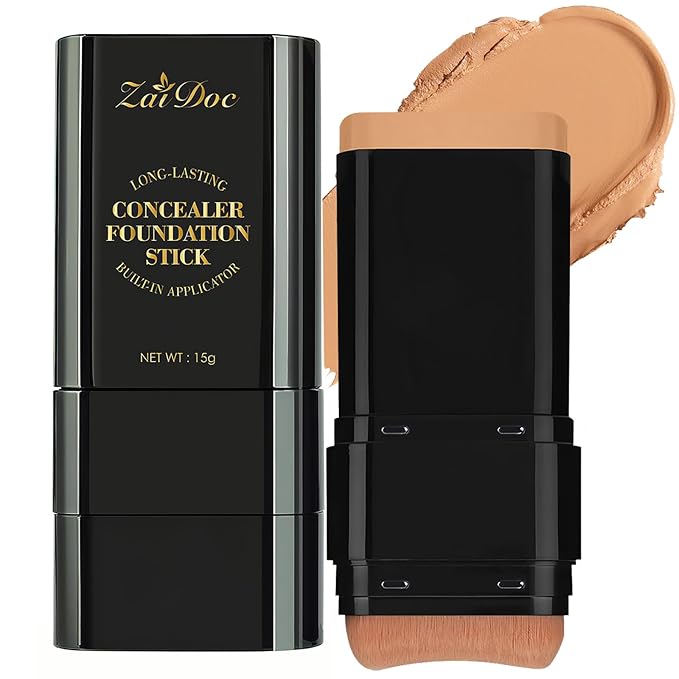 Concealer Foundation Stick, 2-in-1 Long-Lasting Foundation and Concealer with Brush, Creamy Full Coverage for Dark Circles & Blemishes, Hydrating Olive & Camellia, 2.09 Oz (05#)