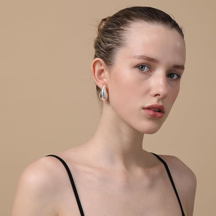 Apsvo Chunky 14K Gold Plated Hoop Earrings for Women, Lightweight Waterdrop Hollow Open Hoops, Hypoallergenic Dupes Earrings