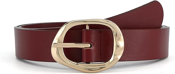 Earnda Leather Belts for Women Casual Fashion Waist Belt with Liquid Shapes Gold Buckle for Jeans Pants Dresses