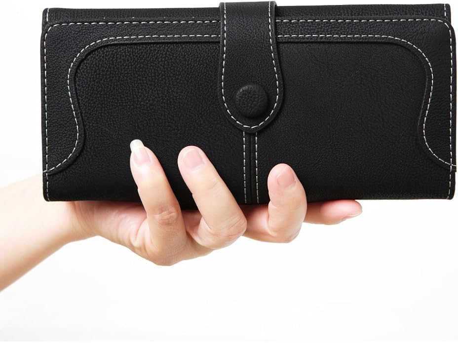 Women's Vegan Leather 17 Card Slots Card Holder Long Big Bifold Wallet