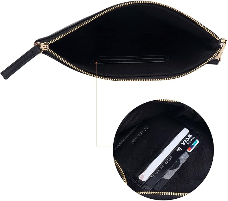 DORIS&JACKY Lambskin Leather Wristlet Clutch Purse for Women Soft Designer Slim Cell Phone Pouch Bag with Detachable Strap