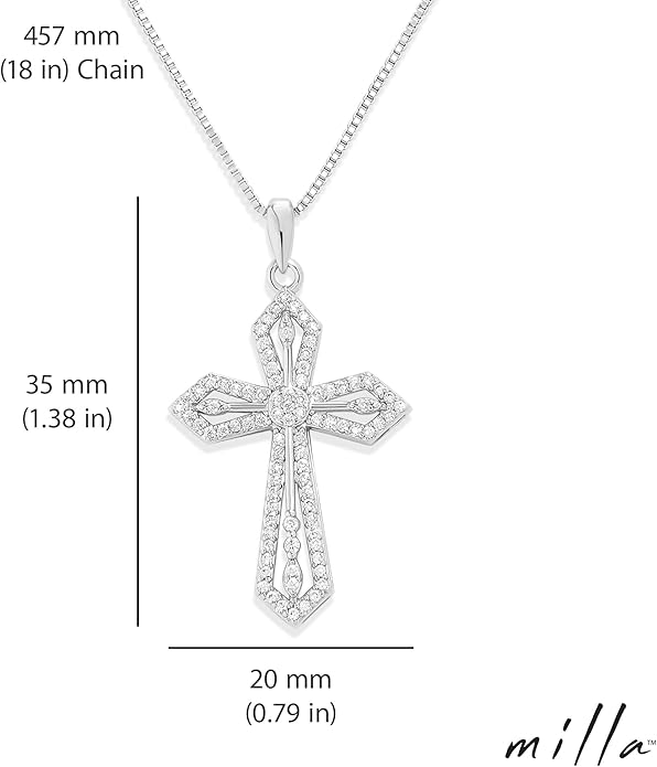 Milla 14K Gold Plated Cross Necklace for Women, Silver Cross Necklaces for Women, 18 inches Chain with Cross Pendant