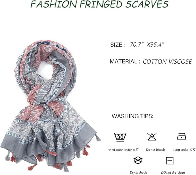 Yeieeo Boho Scarf for Women Lightweight Floral Printed Scarf Fall Winter Fashion Fringed Shawl