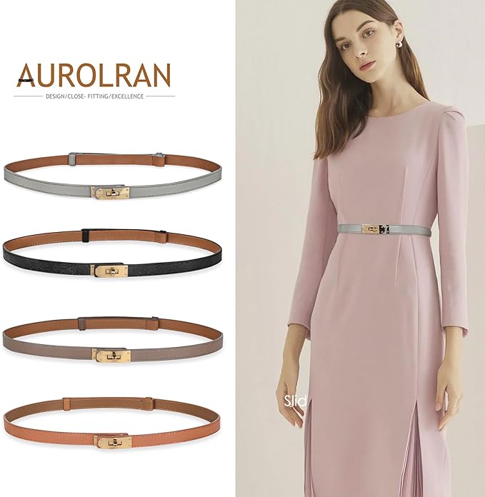 Women's Fashion Classic Metal Buckle Leather Belt with Jeans Dress