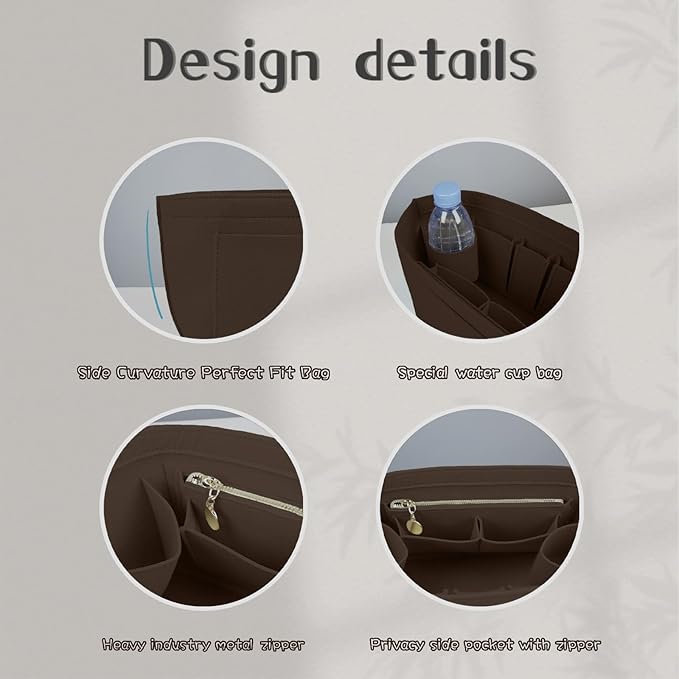 Lckaey Felt Organizer Insert for Longchamp Le Pliage Handbag Women Purse organizer 1012-25Coffee-M