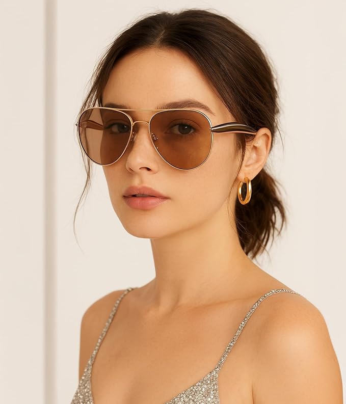 FEISEDY Oversized Aviator Sunglasses Women Men - Retro Gold Metal Chunky Frame, UV400 for Driving & Daily Wear B0311
