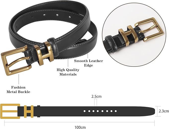 Women's Fashion Classic Metal Buckle Leather Belt with Jeans Dress