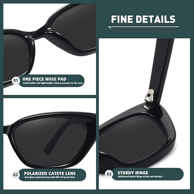 WOWSUN Small Cat Eye Sunglasses Womens Retro Narrow Trendy Polarized Sunglasses