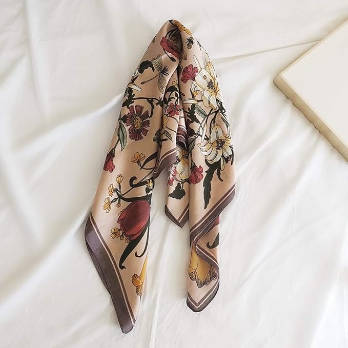 FONYVE Silk Feeling Scarf Medium Square Satin Head Scarf for Women 27.5 × 27.5 inches