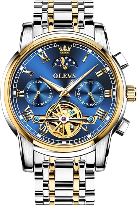 OLEVS Watches Men Waterproof Luxury Big Face Mens Watch Stainless Steel Quartz Analog Dress Watches for Men Luminous Multifunction Man Watch Relojes De Hombre