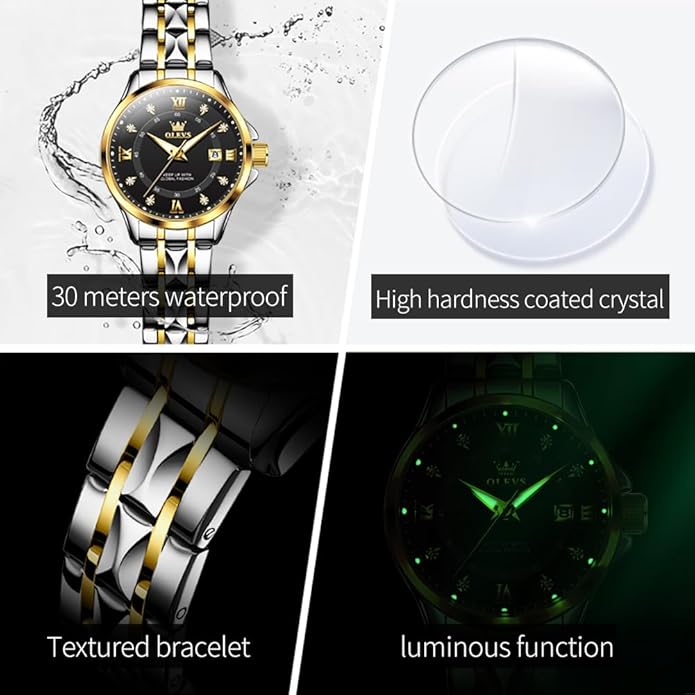 OLEVS Watch Women,Watches for Women,Luxury Casual Stainless Steel Women's Wrist Watches Classic Small Face Dress Analog Womens Watches with Date Easy to Read Waterproof Luminous Quartz Ladies Watches