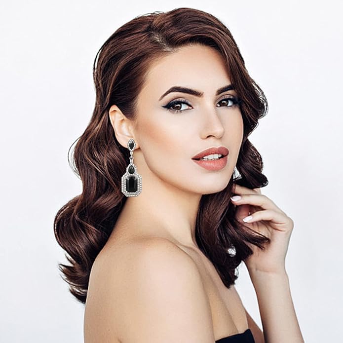 Vintage Rhinestone Dangle Statement Earrings Colorful Long Crystal Dangling Drop Earring for Women Formal Wedding Prom