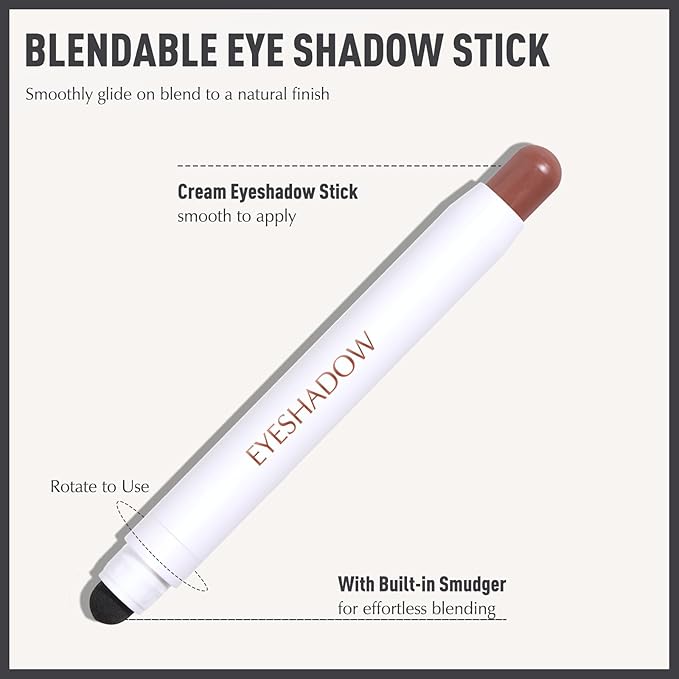 Dusty Rose Shimmer Eyeshadow Stick, Cream Eyeshadow Long-Lasting Crease-Proof Neutral Glitter Eye Shadow Eyeliner Pencil High Pigmented Highlighter Makeup with Blending Brush