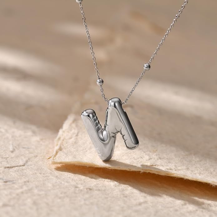 LUCA SMITH Initial Necklaces for Women, Dainty Balloon Bubble Letter, Name Letter Alphabet Pendant Layered Choker Chain Jewelry Gift