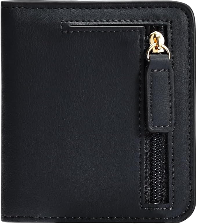 Genuine Leather Wallet for Women Slim Bifold RFID Blocking Secure with Zipper Closure and ID Window (White)