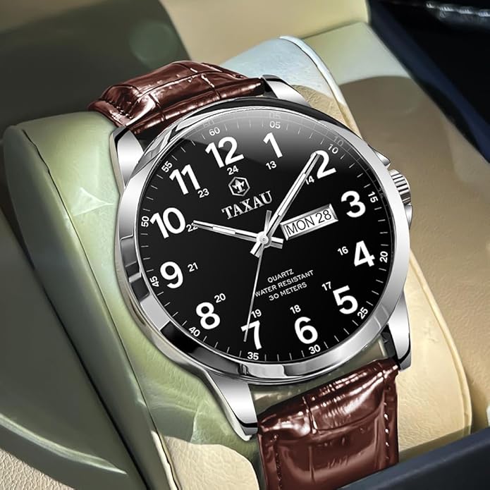 Watches for Men Luxury Analog Waterproof Classic Leather Large Face Simple Easy Read Quartz Minimalist Dress Day Date Quartz Mens Watches