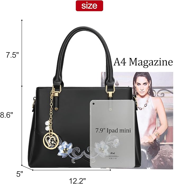 KKXIU 3 Zippered Compartments Purses and Handbags for Women Top Handle Satchel Shoulder Ladies Bags