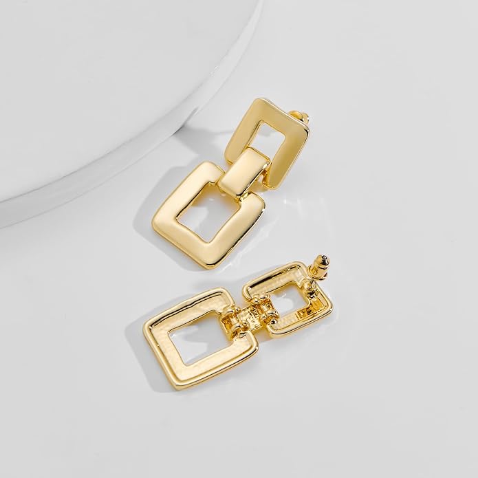 MUYAN Gold Silver Geometric Drop Dangle Earrings for Women Brushed Link Square Dangle Earrings Trendy Jewelry