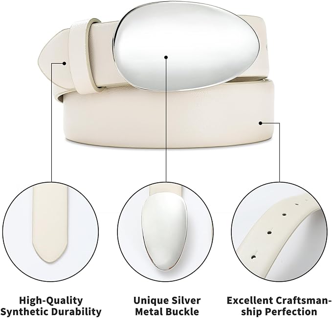 Womens White Belts with Gold Buckle Leather Belts for Women Ladies Fashion Waist Belt