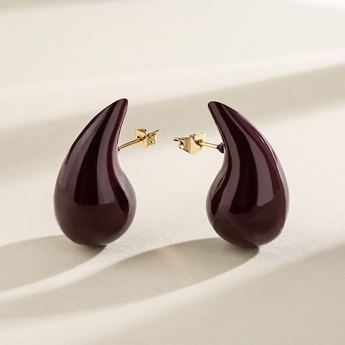 Apsvo Chunky 14K Gold Plated Hoop Earrings for Women, Lightweight Waterdrop Hollow Open Hoops, Hypoallergenic Dupes Earrings