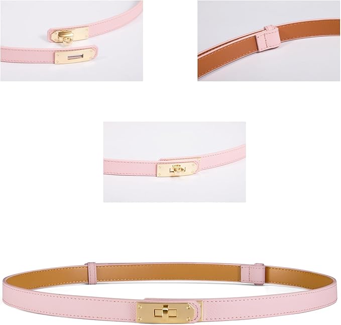 Skinny Leather Belts for Women with Adjustable Silver Turn-Lock Buckle for Dresses Jeans and Pants