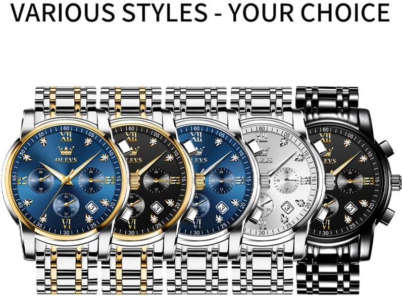 OLEVS Mens Watches Waterproof Stainless Steel Adjustable Bracelet Watch Quartz Analog Watch for Men Fashion Business Classic Mens's Wrist watch's Casual Watches Gold/Blue/Black/White/Face/Dial