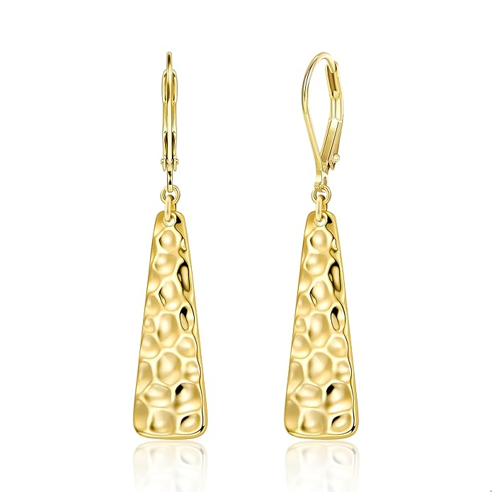 ALEXCRAFT 925 Sterling Silver Dangle Earrings for Women, 14K Gold Plated French Leverback Earrings, Hypoallergenic Lightweight Statement Hammer Square Bar Long Drop Earing for Women Trendy Jewelry