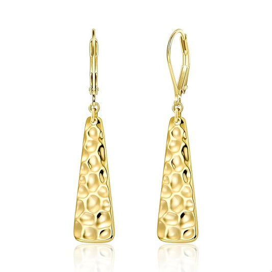 ALEXCRAFT 925 Sterling Silver Dangle Earrings for Women, 14K Gold Plated French Leverback Earrings, Hypoallergenic Lightweight Statement Hammer Square Bar Long Drop Earing for Women Trendy Jewelry
