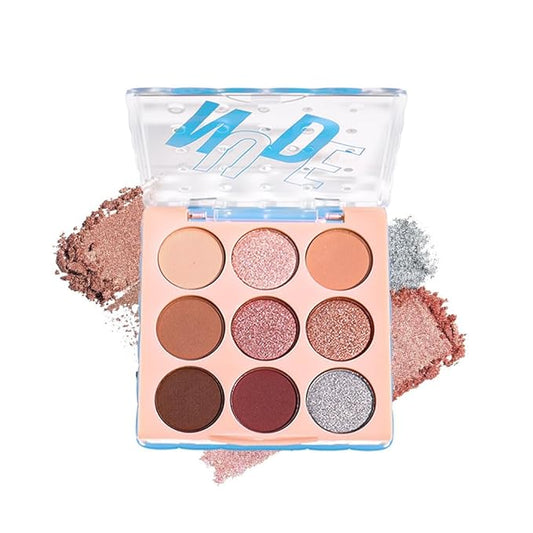 9-Color Nude Brown Eyeshadow Palette – Matte Shimmer Glitter Peach Caramel Bronze Eye Shadow Kit, High Pigment Blendable Long-Lasting Warm Neutral Makeup Palette for Daily Wear, Soft Glam & Travel