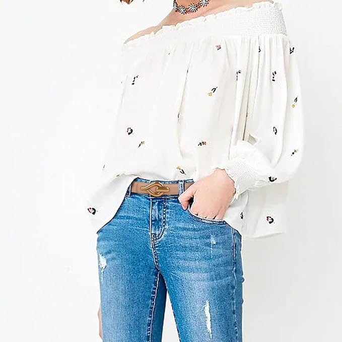 Women's Fashion Classic Metal Buckle Leather Belt with Jeans Dress