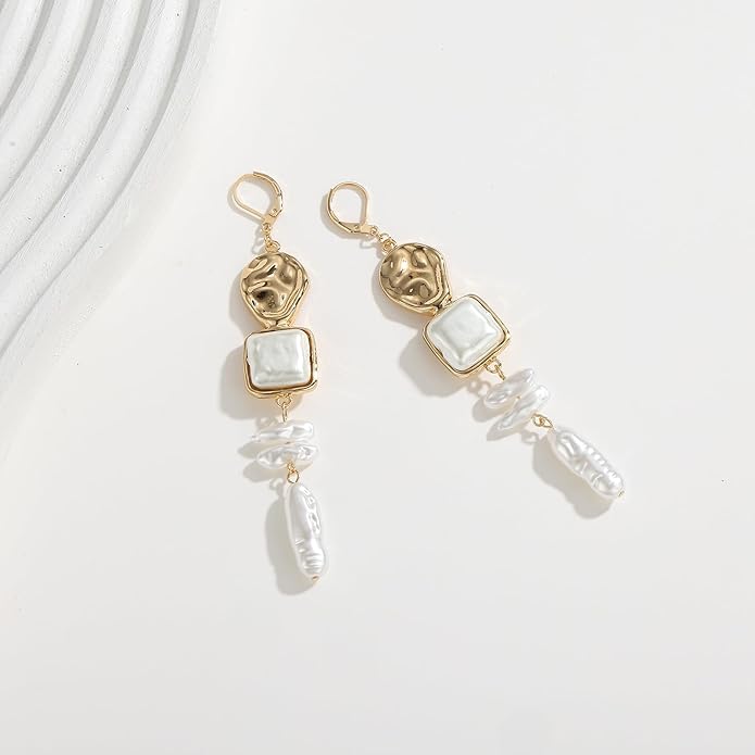 Statement Pearl Dangle Earrings,Gold and Large Pearl,Luxury Chandelier Organic Style Earrings
