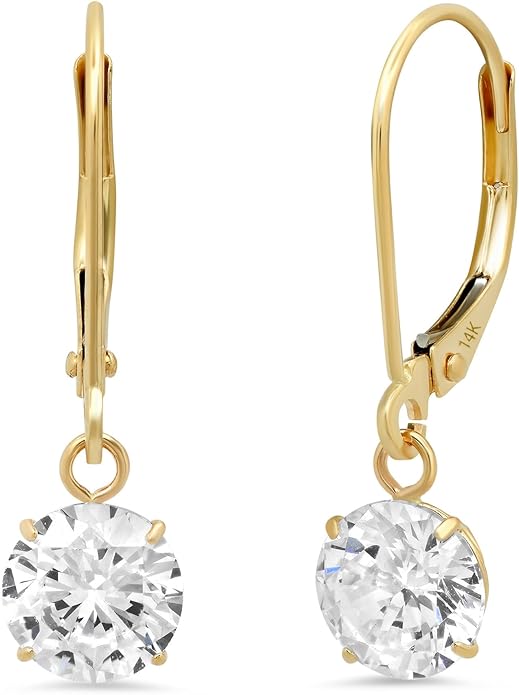 14k Gold Leverback Cubic Zirconia Dangle Earrings | Solid Real White or Yellow Gold Dangle Earrings for Women | 1-8 CT.TW 14k Gold Earrings for Women | CZ Cubic Zirconia Drop Earrings by MAX + STONE