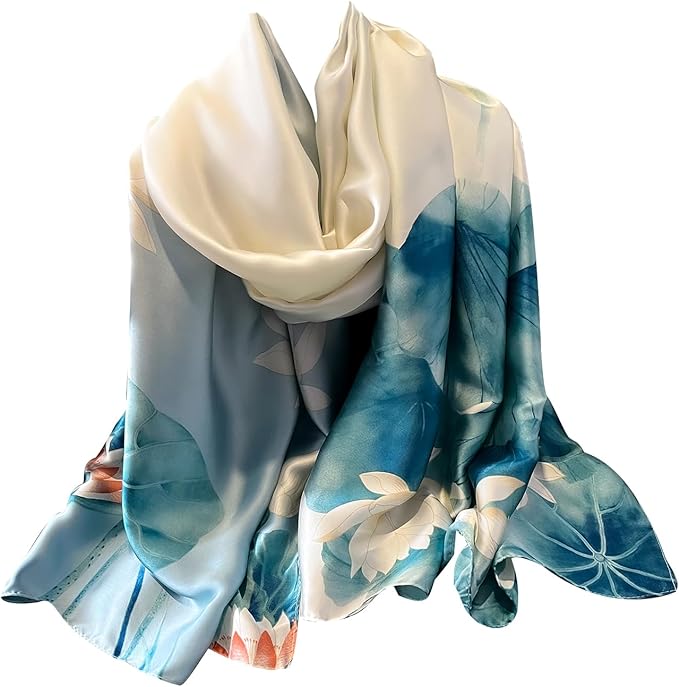 NUWEERIR Womens 100% Large Mulberry Silk Scarf Long Satin Scarf Fashion Lightweight Wraps