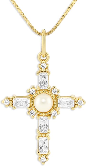 Milla 14K Gold Plated Cross Necklace for Women, Silver Cross Necklaces for Women, 18 inches Chain with Cross Pendant