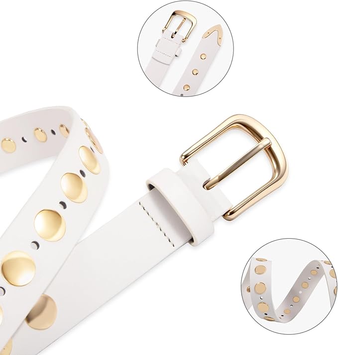 VATAN Women Leather Belt for Jeans Dresses Pants Fashion Ladies Casual Waist Belt with Gold Buckle
