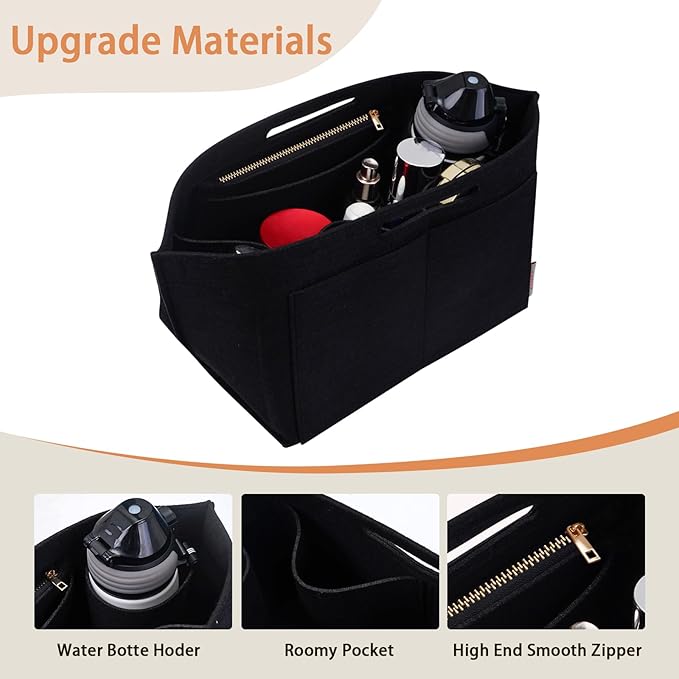 ZTUJO Purse Organizer Insert For Longchamp Le Pliage, Premium Felt Longchamp Purse Organizer Insert Small Medium Large, Tote Organizer Insert (Black, Small For Handle S)