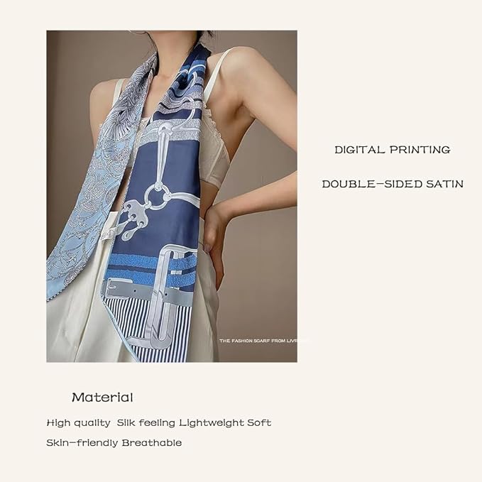Livrerpi Silk Feeling Head Scarf Fashion Satin Hair Scarf Square Long Scarves for Women Gifts
