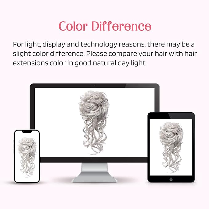 HOOJIH Messy Bun Hair Piece, 2PCS Tousled Updo with Tendrils Hair Bun Extensions Wavy Curly Hair Wrap Ponytail Hairpieces Thick Hair Scrunchies for Women HB010 Dasiy - Warm Gray With Brown mixed
