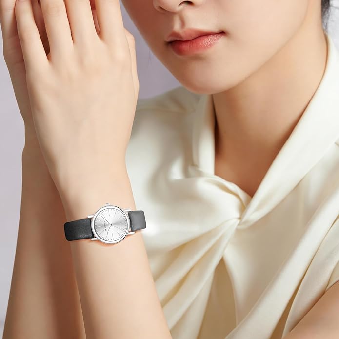 Watches for Women Crystal Accented Fashion Watch with Leather Band Gifts for Women