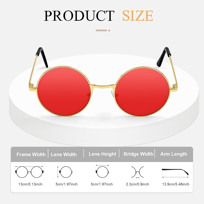 CHRORINE Hippie Sunglasses Round 70s Retro Glasses for Women Men Party Accessory Festival Fashion Vintage Sunglasses